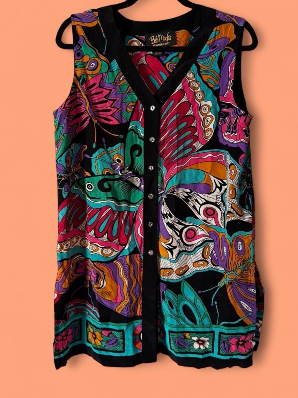 ❤️🔥 vintage 90s bob mackie novelty print wearable art silk blouse ❤️🔥